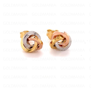 Tricolor 14K Gold Love knot Stud Earring Set, 10 mm Thick, Real Gold earrings, Small Earrings, Loveknots, Women 14K Earrings