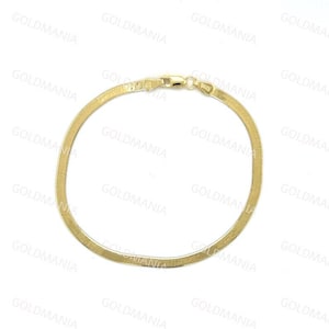 10K Solid Gold Thin Herringbone Bracelet Women, 7&quot; Inch, 3mm Thick, Real Gold Bracelet, Delicate Gold Bracelet, Flat Gold Bracelet