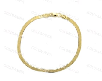 Bracciale a spina di pesce in oro massiccio 10 carati: delicato, piatto, 3 mm, 7 pollici