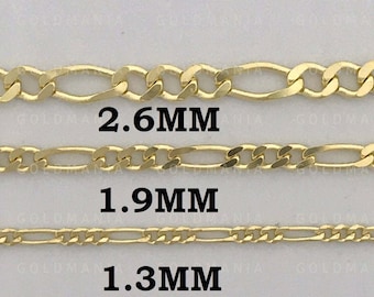 14K Solid Yellow Gold Figaro Chain Anklet, 10" Inch, 1.3MM 1.9MM 2.6MM Thick, Real Gold Anklet, Ankle Bracelet, Ankle Jewelry, Women