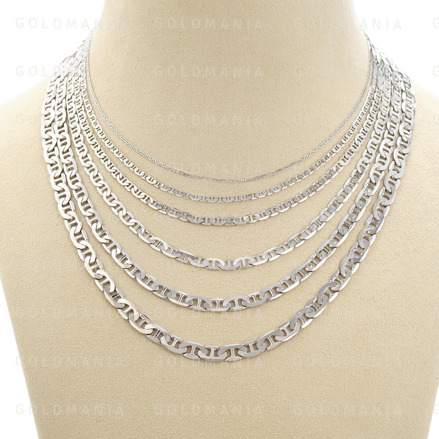 14K Solid White Gold Mariner Link Chain Necklace 18 Etsy