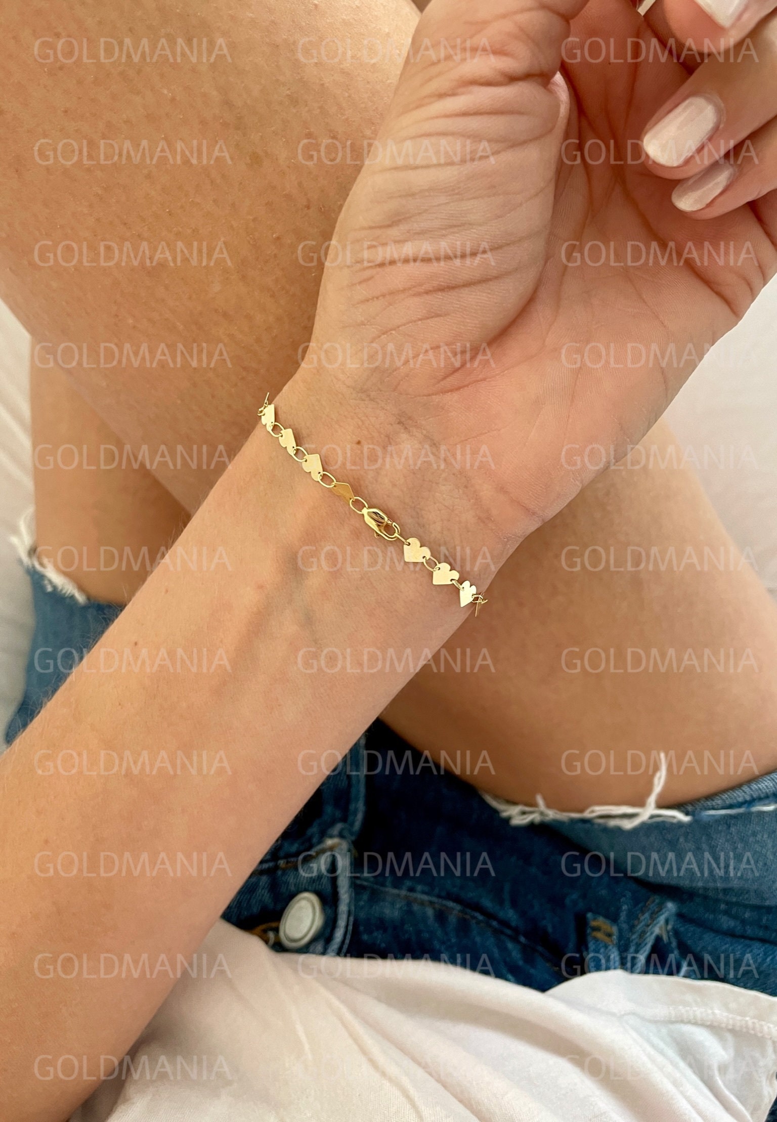 14K Yellow Gold Heart Mirror Link Chain Bracelet for Women, 7 Inch, 5mm  Thick, Real Gold Bracelet, Lightweight Bracelet -  Ireland