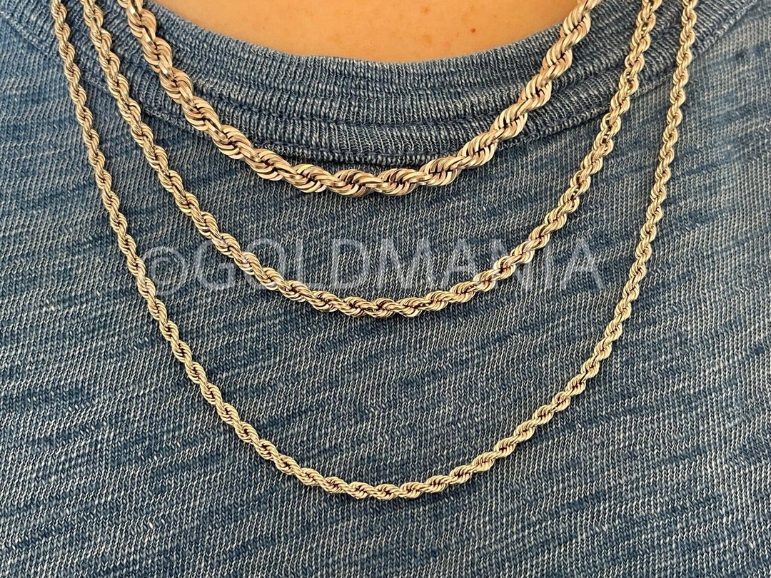 14K White Gold Rope Chain Necklace, 18 30 Inch, 3mm 4mm 5mm Thick