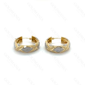 10K Two Tone Gold Chunky Hoop Earrings, Real Gold Hoops for Women, 20mm Wide, 6mm Thick, Polished and Diamond Cut Finish