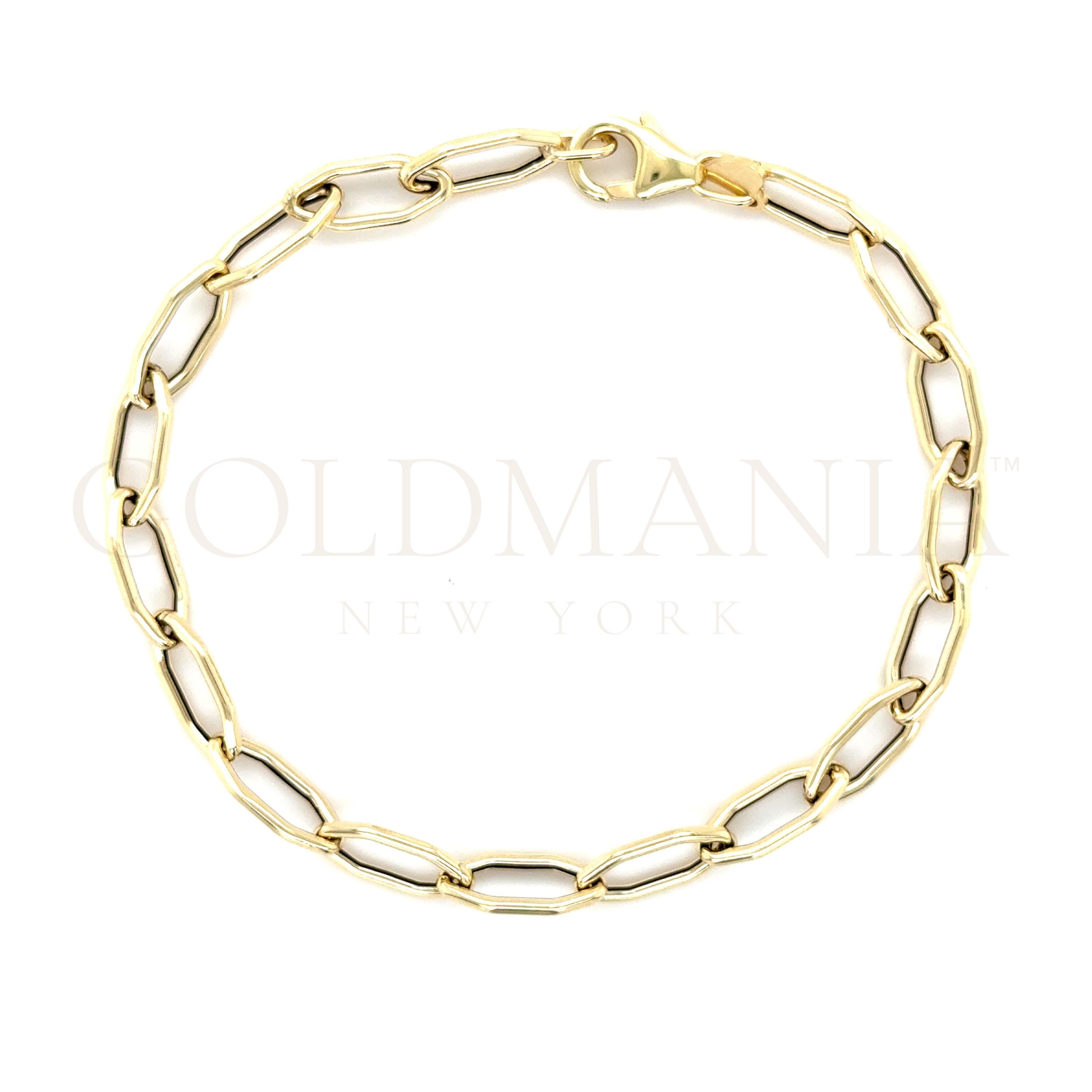 14K Yellow Gold Hexagon Link Bracelet, Geometric Chain, 7.25