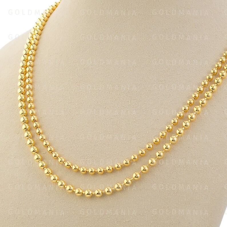 14K Solid Yellow Gold Ball Chain Necklace 18 20 Etsy