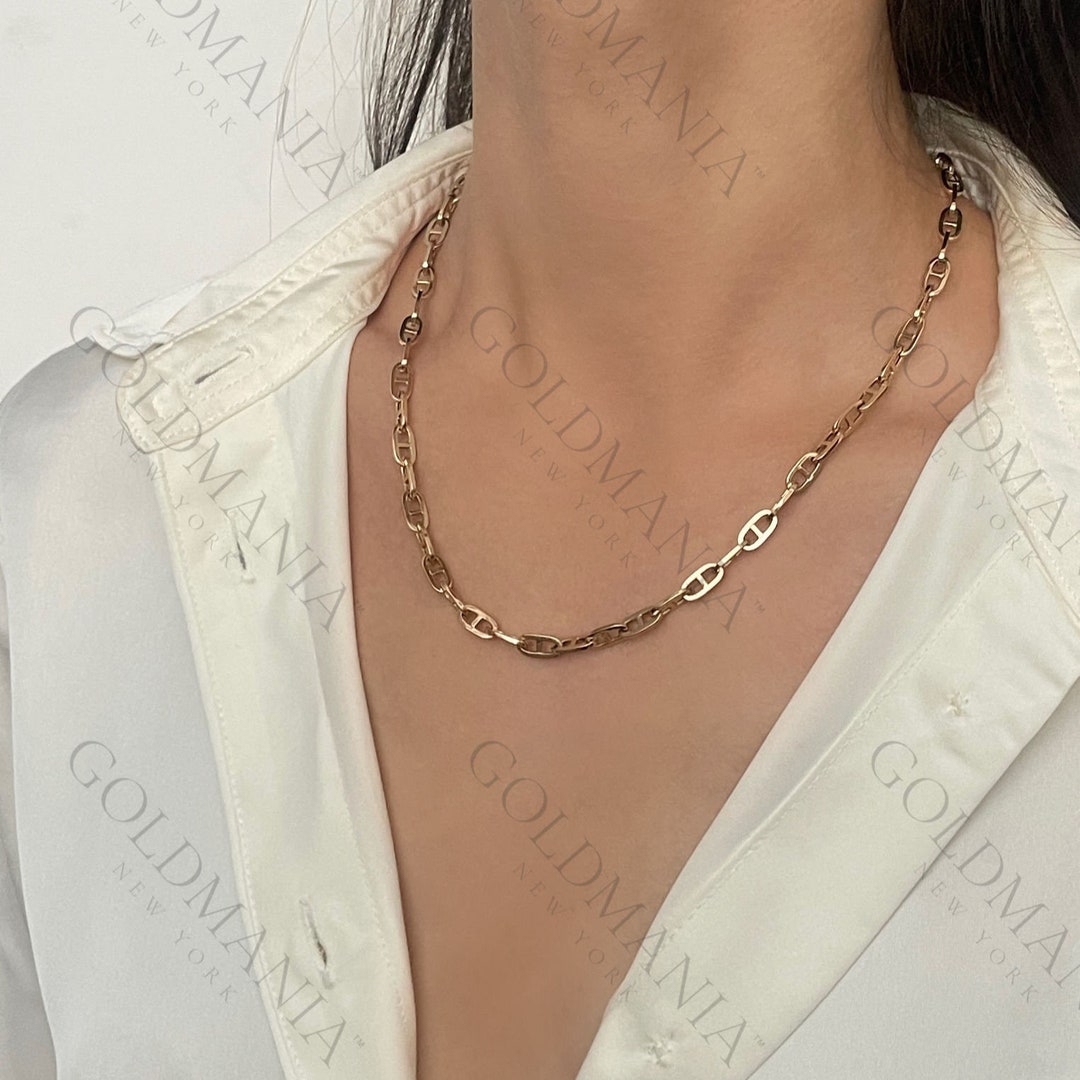 14K Yellow Gold Anchor Link Chain Necklace, 5 Mm Thick, 18 Inch, Real