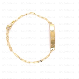 14K Yellow Gold ID Paperclip Chain Bracelet, 7&quot; Inch, Real Gold Bracelet For Women, Engravable Bracelet, Gold Bar Bracelet, Thin Bracelet