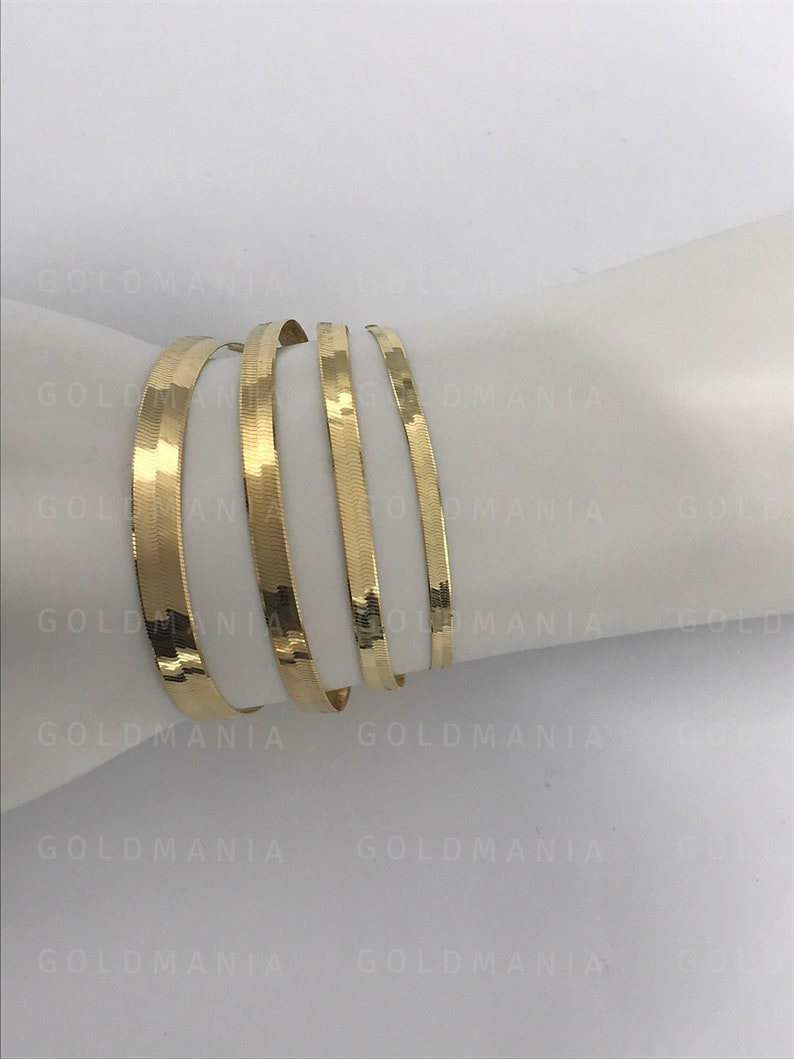 14K Solid Yellow Gold Herringbone Chain Bracelet 7 Etsy