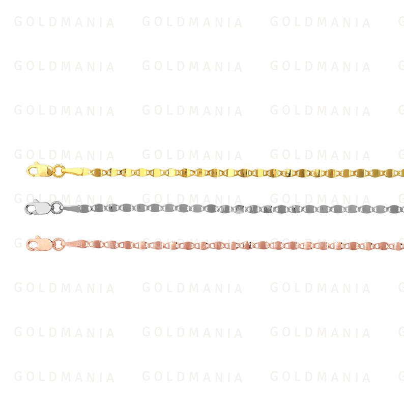 14K Solid Gold Mirror Chain Necklace: Yellow, White, Rose Gold image 9