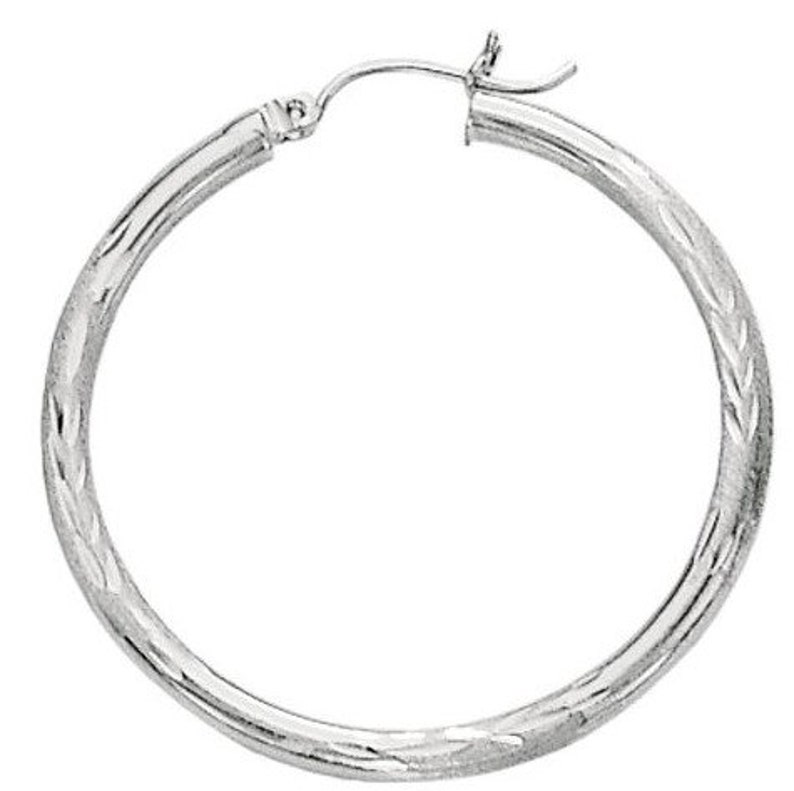 14K White Gold Diamond Cut Hoop Earring Set 3MM Thick 15mm Etsy