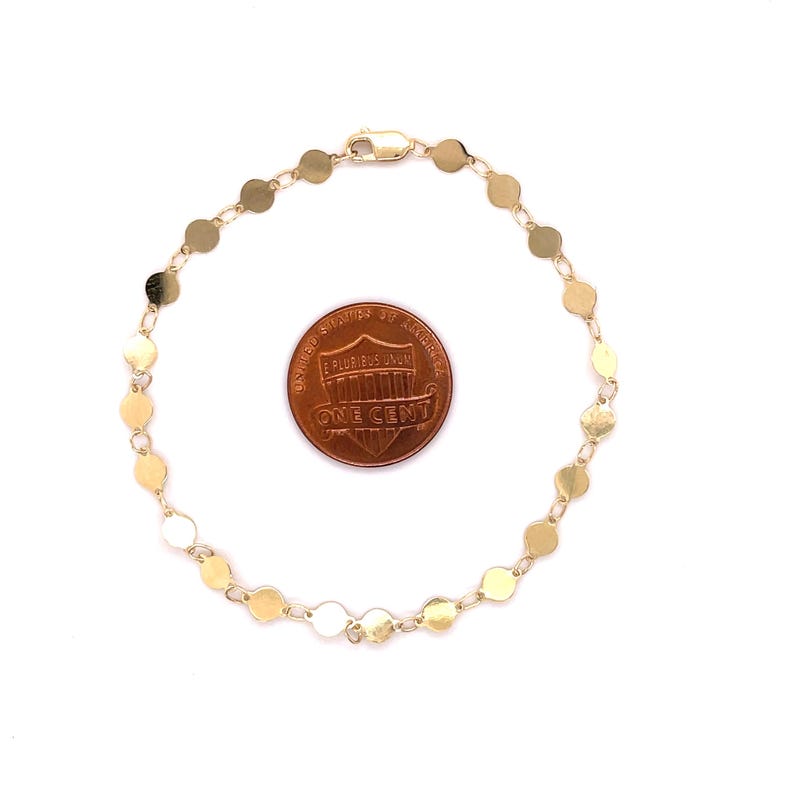 14K Yellow Gold Round Mirror Link Chain Bracelet, 7" Real Gold Bracelet image 9