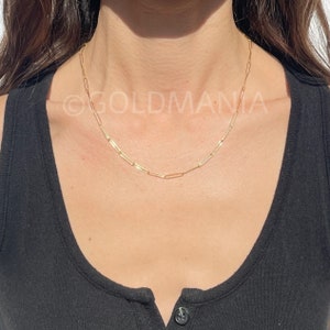 14K Gold Elongated Paperclip Necklace, 2.7mm Thick , 18&quot; 24&quot; Inch, Real Gold Chain, Rectangle Link Chain, Long Link Chain, Women