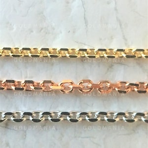 Thin 14K Solid Gold Diamond Cut Cable Link Chain Necklace, 18&quot;, 0.5mm, Real Gold Chain, White Yellow Rose Gold, Dainty Gold Chain, Women
