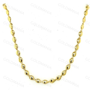 14K Yellow Gold Pebble Bead Necklace, 18&quot; Real Gold Chain