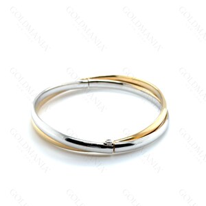 14K Two-Tone Gold Bypass Bangle Bracelet, Yellow and White Gold, Polished, Hinged image 8