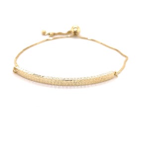 14K Yellow Gold Curved Bar Friendship Bracelet, 9.25 Inch Adjustable, Real Gold Bracelet, Bolo Bracelet, Women Gold Bracelet