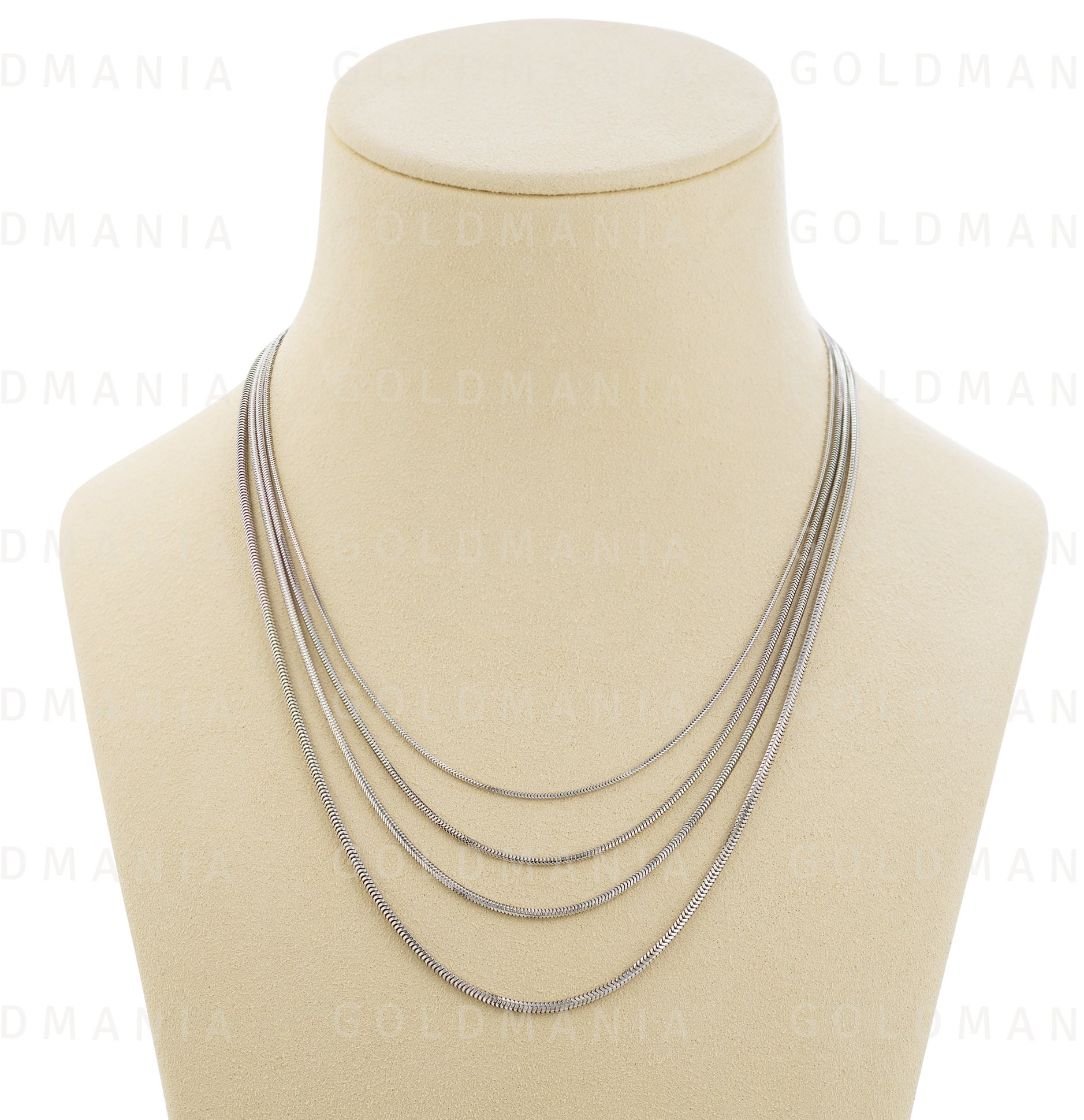 14K White Gold Round Snake Chain 