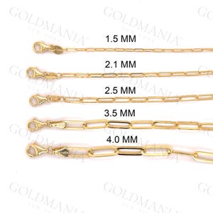 14K Solid Gold Paperclip Link Necklace, Women&#39;s Real Yellow Gold Chain, (1.5-4.0 mm Thick)