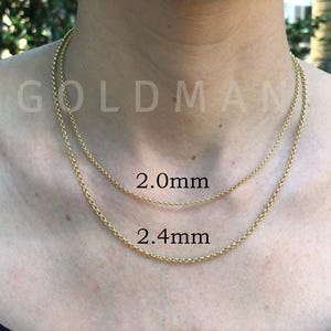 14K Yellow Gold Rolo Link Chain Necklace, 14&quot;- 30&quot;, 2mm 2.4mm Thick, Real Gold Chain, Round Link Chain, Gold Belcher Chain, Gold Chain Women