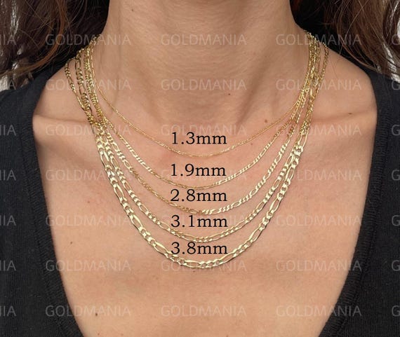 14K Solid Gold Figaro Necklace 16 18 20 22 24 30 Inch 1.3mm 1.9mm 2.8mm 3.1mm 3.8mm Thick Real Gold Chain Thin Gold Chain Women
