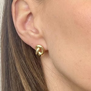 14K Yellow Gold Love Knot Studs, Real Gold Earrings for Women, Polished Stud Earring Set, 12.5mm x 10mm, Puffed Loveknots