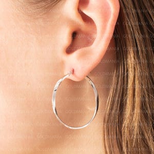 Créoles torsadées en or blanc 14 carats, boucles d'oreilles en or véritable pour femme, taille 35 mm, parure de boucles d'oreilles fines, cadeau bijoux en or blanc