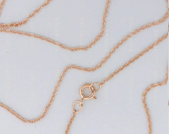 10K Solid Rose Gold Thin Rope Chain Necklace, 18" Inch, 1mm Thick, Real Gold Chain, Delicate Gold Chain, Dainty Gold Chain, Women Girls