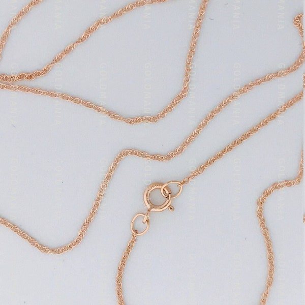 10K massive Roségold dünne Seilkette Halskette, 18" Zoll, 1mm dick, echte Goldkette, zarte Goldkette, zierliche Goldkette, Frauen Mädchen