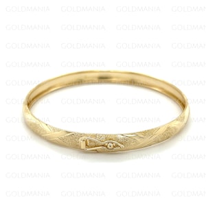 10K Yellow Gold Bangle Bracelet, Polished And Textured, X Pattern, 6mm Thick, 7&quot; 8&quot; Inch, Stackable Bangle, Real Gold Bracelet, Women