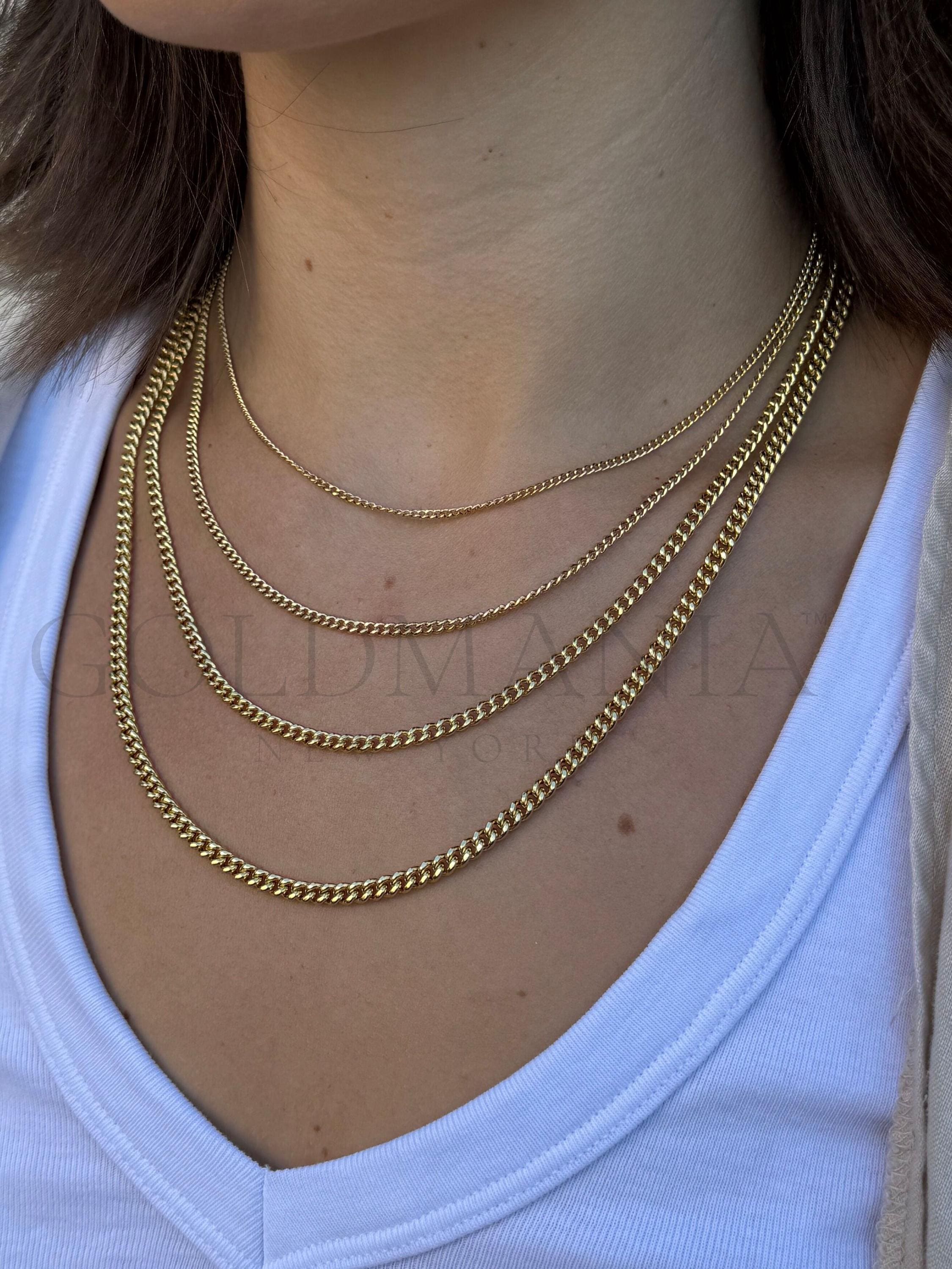 14K Gold Curb Link Chain: Real Gold Necklace (2.2mm - 4mm Thick 
