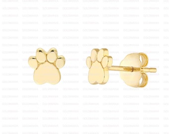 14K Gelbgold Hundepfote Ohrstecker - 5 mm