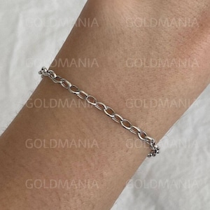 14K White Gold Oval Link Chain Bracelet, 3.2mm Thick, 7" Inch, Real Gold Bracelet, Rolo Bracelet, Thin Gold Bracelet, Women
