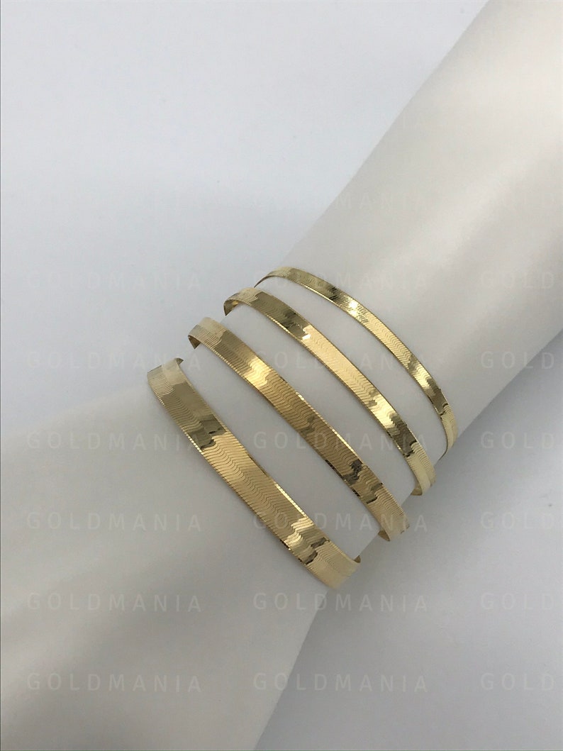 14K Solid Yellow Gold Herringbone Bracelet Women 7 Etsy Canada