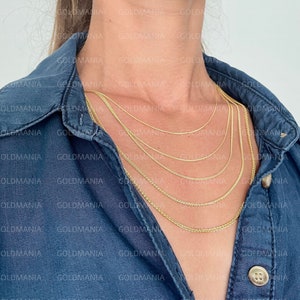 14K Solid Yellow Gold Wheat Chain Necklace, 16-30&quot;, 0.6mm To 2.1mm Thick, Real 14K Gold Chain, Round Wheat Chain, Thin Gold Chain, Women
