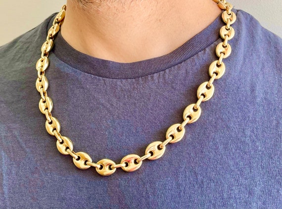 14K Yellow Gold Puffed Mariner Chain 