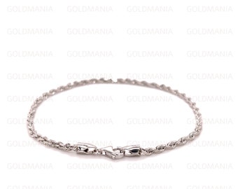 14K Solid White Gold Diamond Cut Rope Chain Bracelet