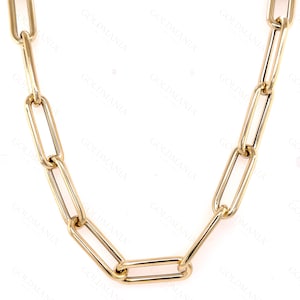 14K Gold Chunky Paperclip Link Chain Necklace Real Gold Chain for Women, 18&quot;, 8.5mm Thick, Invisible Link Clasp, Jewelry Anniversary Gift