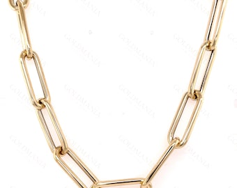 14K Gold Italian Oval Paperclip Link Necklace, 8.5mm Thick, 18 Inch