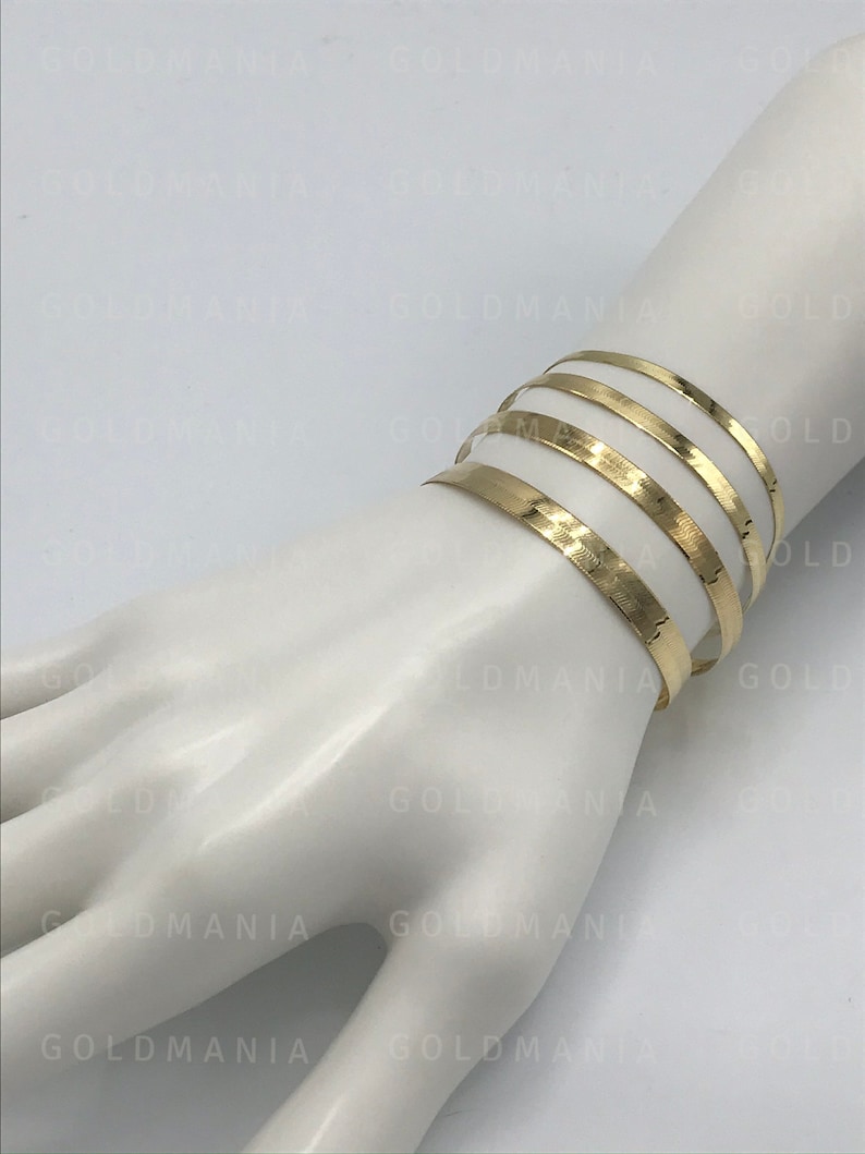 14K Solid Gold Herringbone Bracelet 7 8 3mm 4mm Etsy