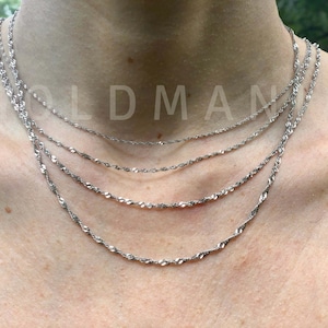 Collar de Singapur de oro blanco macizo de 14 quilates: cadena de oro auténtico de 0,8 mm a 1,7 mm imagen 1