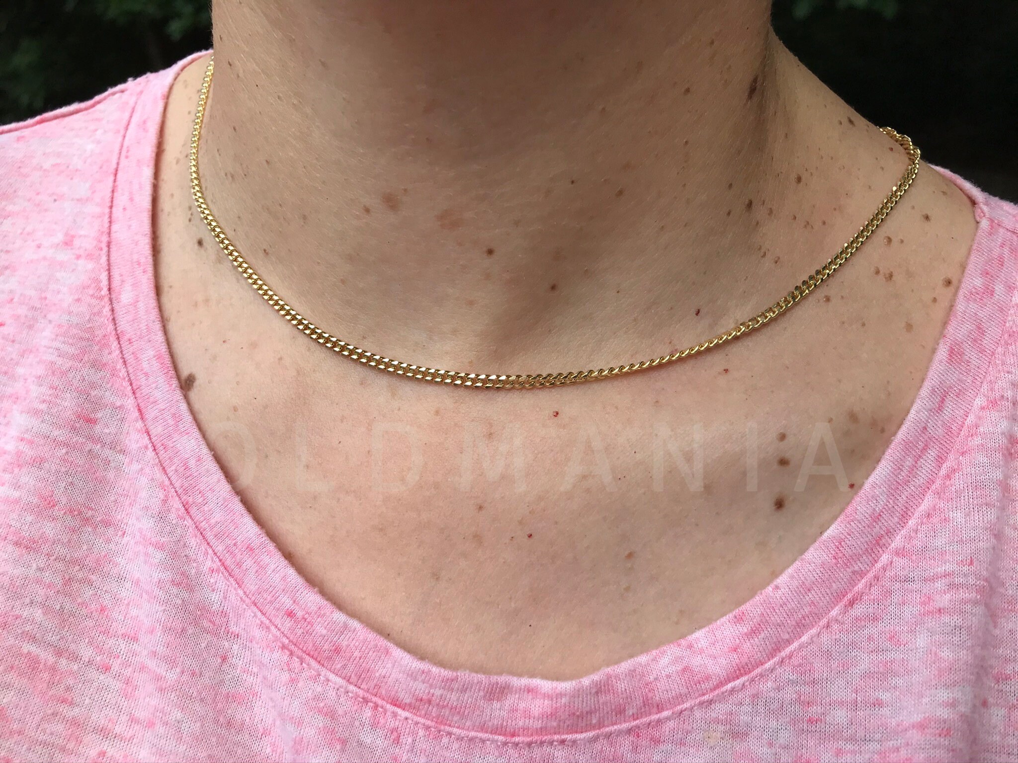 Solid 14K Yellow Gold Thin Curb Chain 