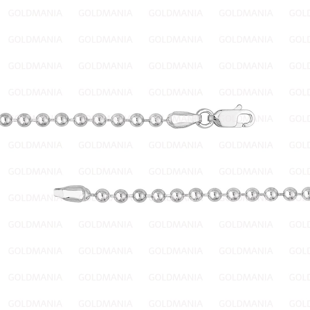 14K Solid White Gold Ball Chain Necklace, 16 18 22 24, 2mm 2.5mm 3mm
