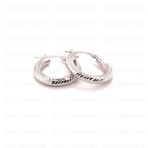 14K White Gold Textured Oval Hoop Earring Set, Real White Gold Hoops, Diamond Cut Hoops, Small Gold Hoops, Women