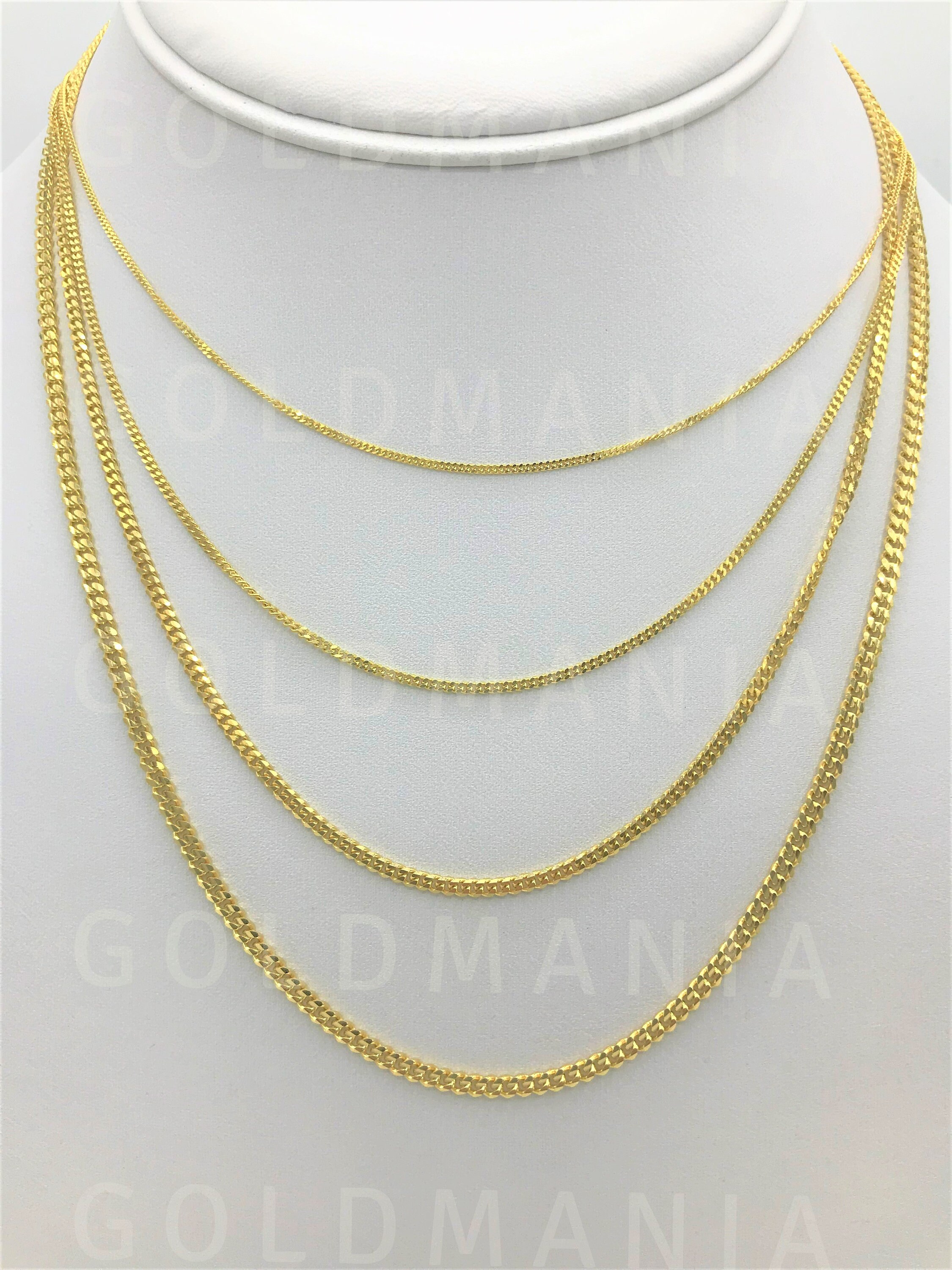 14K Solid Gold Gourmette Curb Chain 