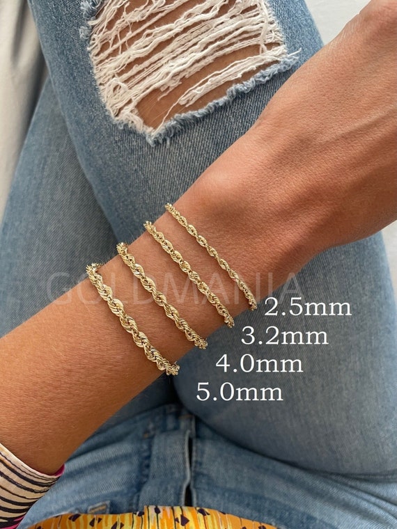 10K Yellow Gold Rope Chain Bracelet Women 4mm 5mm Thick 8 Inch Real Gold Bracelet Hollow Gold Bracelet Etsy UK