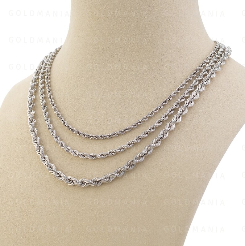 14K White Gold Rope Chain Necklace 18 30 Inch Etsy