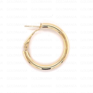 14K Yellow Gold Omega Back Hoop Earrings, Real Gold Hoops For Women, 20mm Wide, 2mm Thick, Polished Hoop Earring Set
