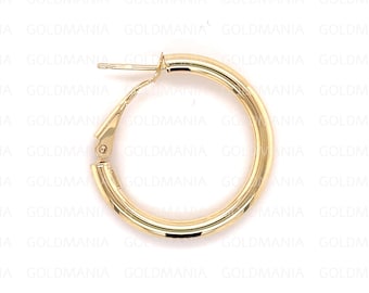 3mm X 25mm 1 " Schlicht Glänzend Reifen Tube Ohrringe Echt 10K Gelb