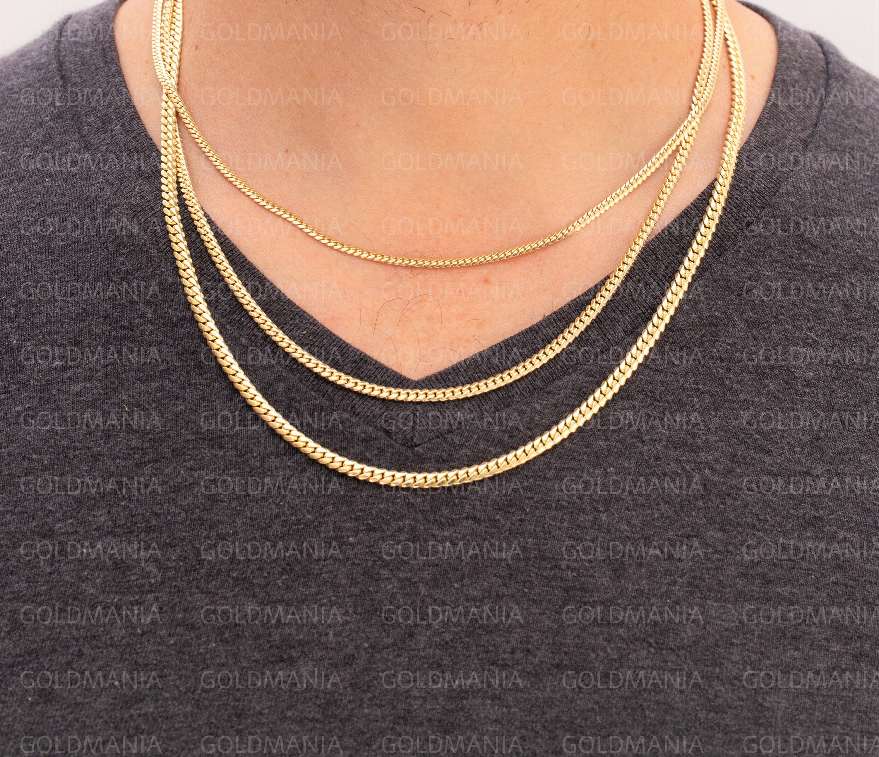14K Solid Yellow Gold Miami Cuban Link Chain Necklace for Men 18